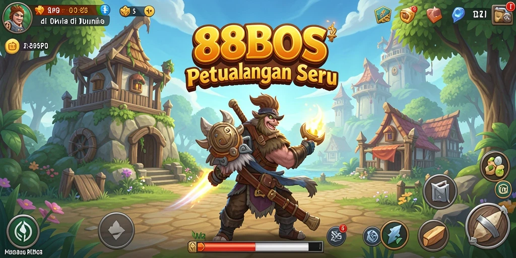 Tangkapan layar menampilkan pertarungan epik dalam gameplay RPG 88BOS.