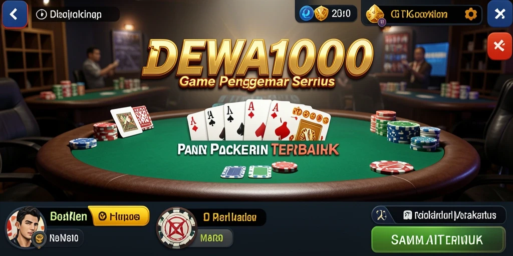 Tampilan utama DEWA1000 dengan gameplay poker yang mendebarkan.