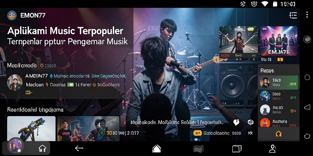 Screenshot EMON77 menampilkan pengalaman mendengarkan musik yang seru.