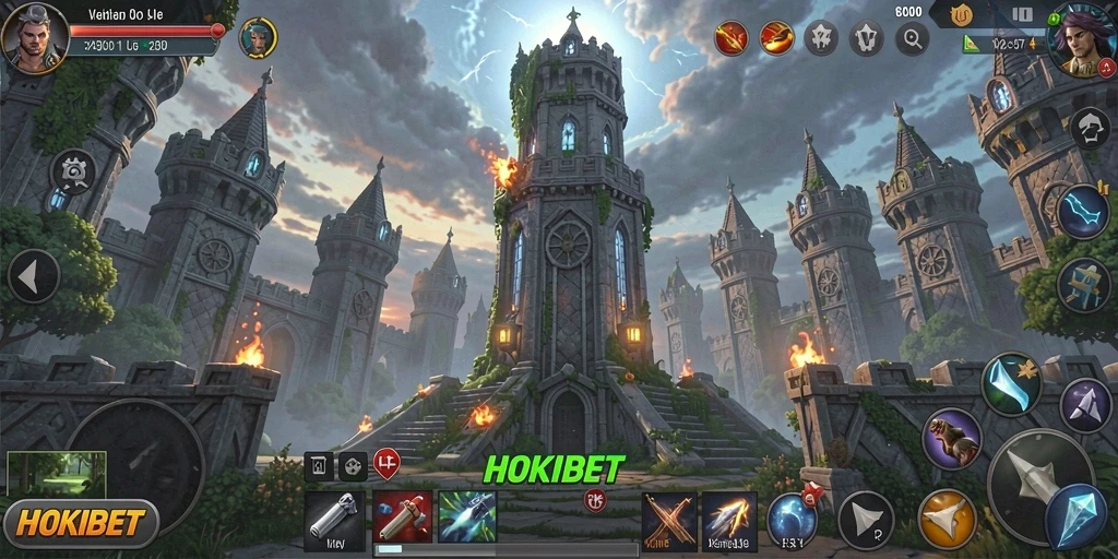 Gameplay HOKIBET dengan menara pertahanan yang strategis.