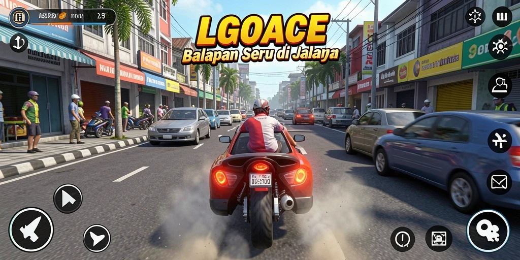 Tampilan gameplay balapan intens di LGOACE dengan mobil yang melaju kencang.