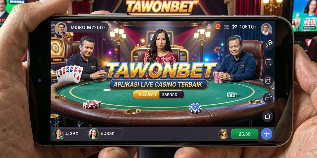 Screenshot gameplay TAWONBET menampilkan dealer langsung dan suasana kasino.