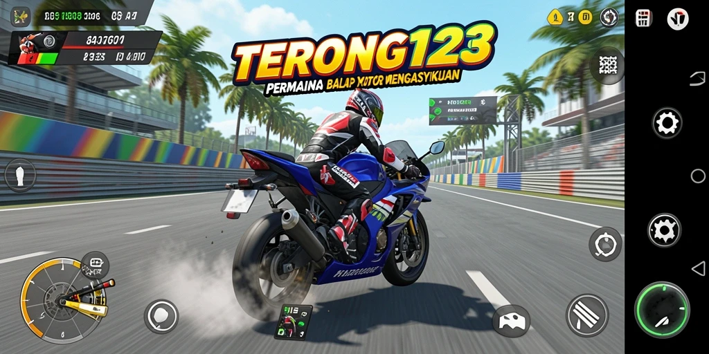 Tampilan gameplay balap motor yang seru dan menegangkan.