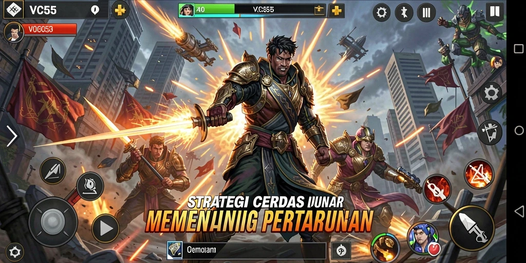 Tangkapan layar VC55 menampilkan aksi strategi yang intens.